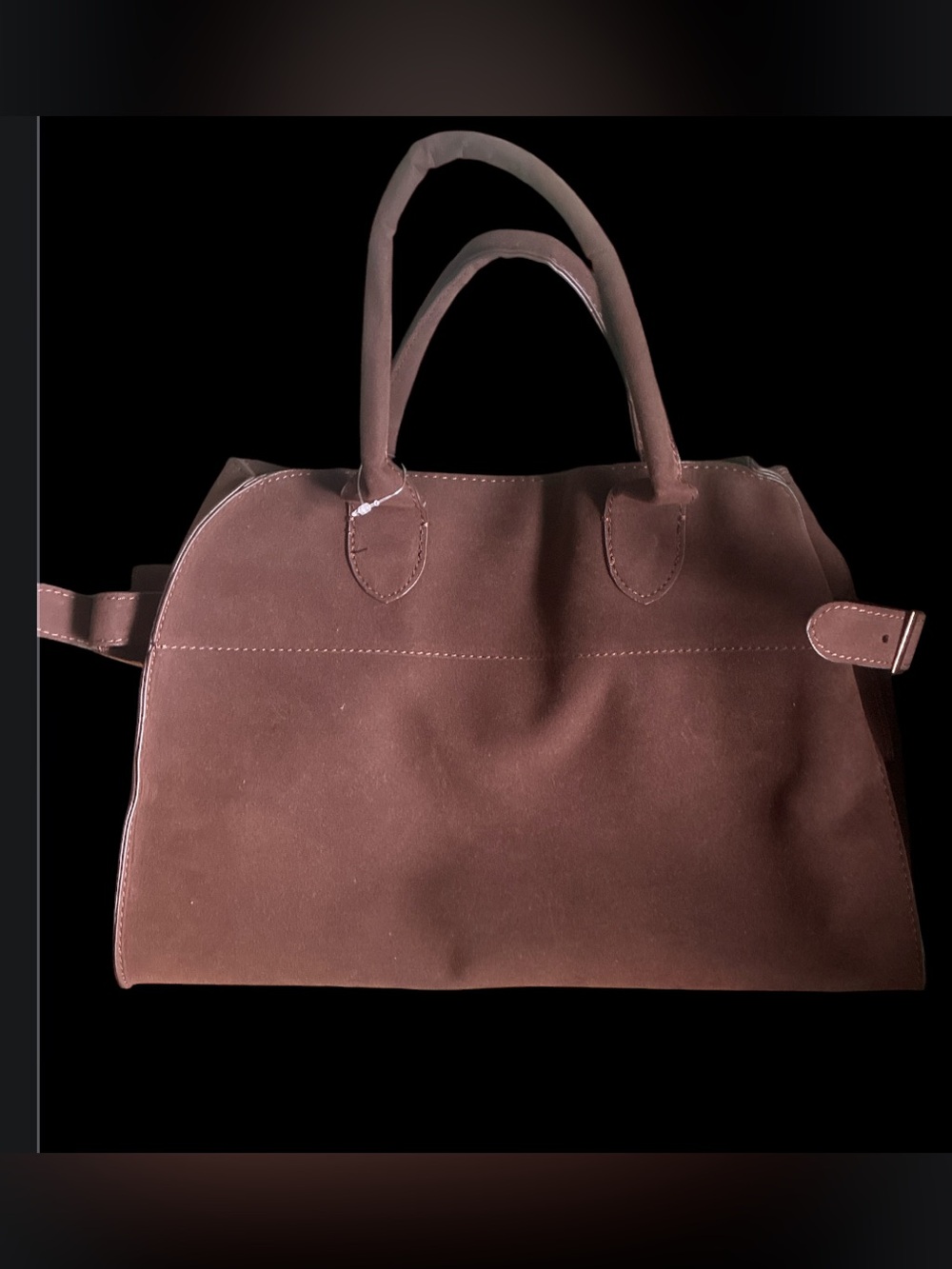 Brown Suede Dual Handle Satchel | Riri Hardware | Metal Feet | Soft Nubuck